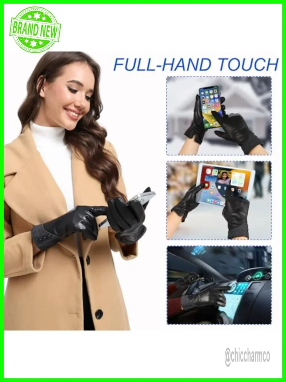 Genuine Leather Touchscreen Gloves with Cashmere Warm Lining, Driving Gloves